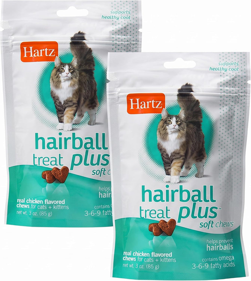 Hartz Hairball Remedy Plus Chicken Flavored Soft Chews for Cats and Kittens (Pack of 2)