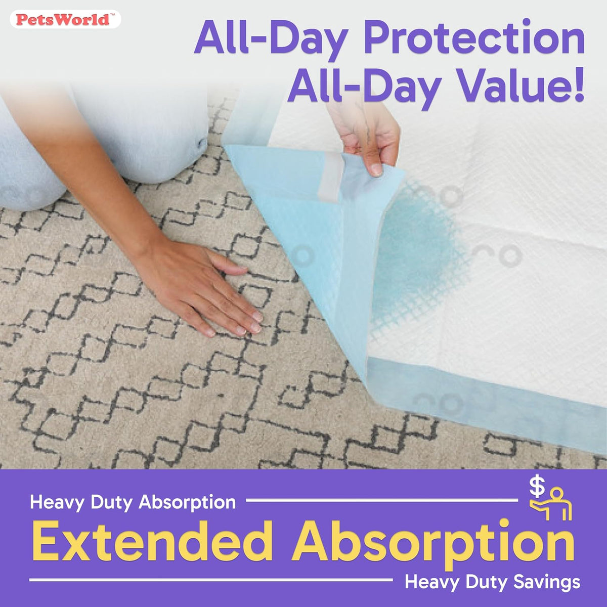PetsWorld Enormous Dog Pee Pads 37"x54" 1200 Count – XXXL Pet Pee Pads for Giant Dogs & Pets, Heavy Duty Leak-Proof Dog Training Pads, Super Absorbent Quick-Dry Potty Pads with Adhesive Tabs
