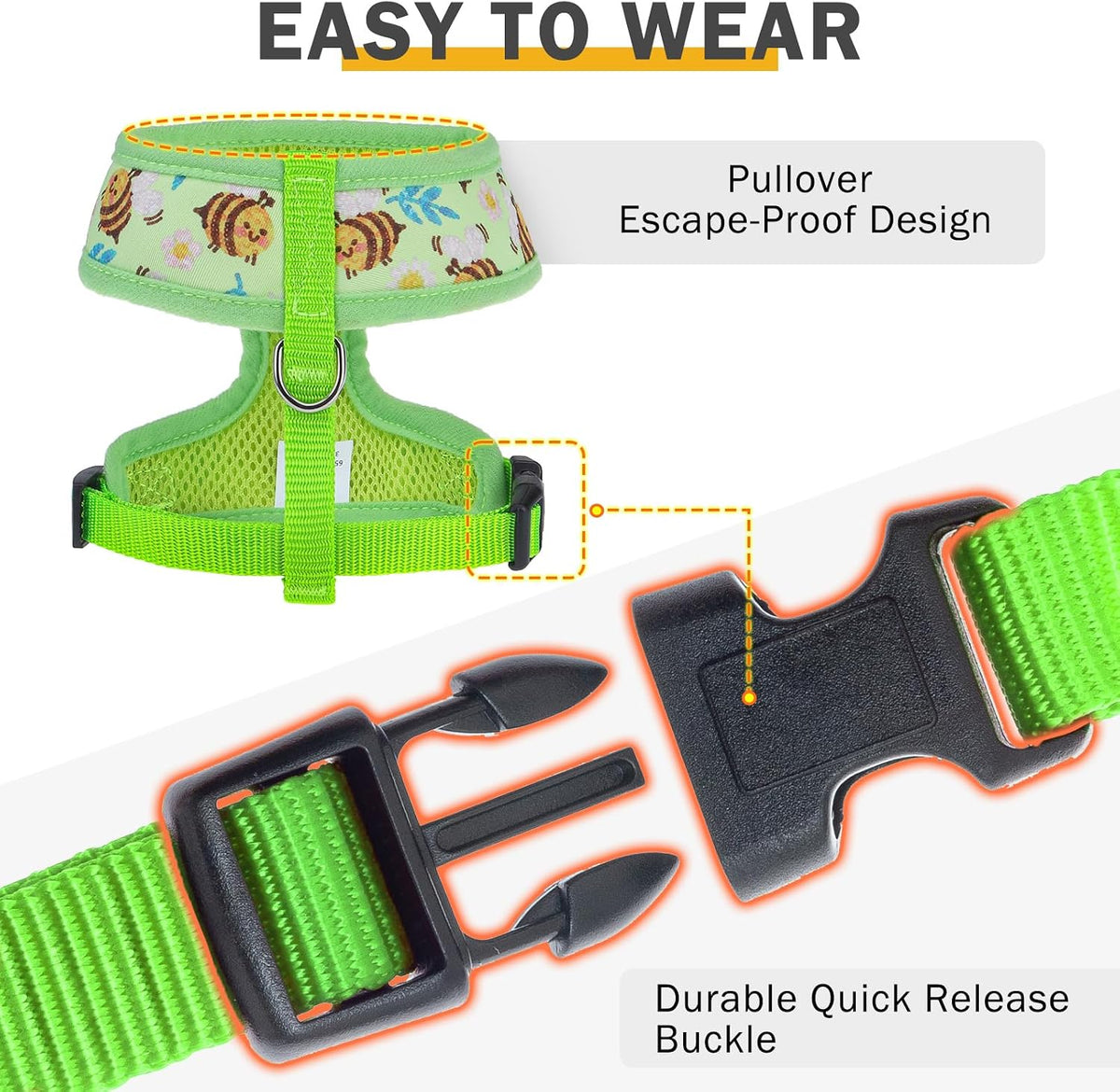 SCENEREAL Small Dog Harness and Leash Set, Bee, M