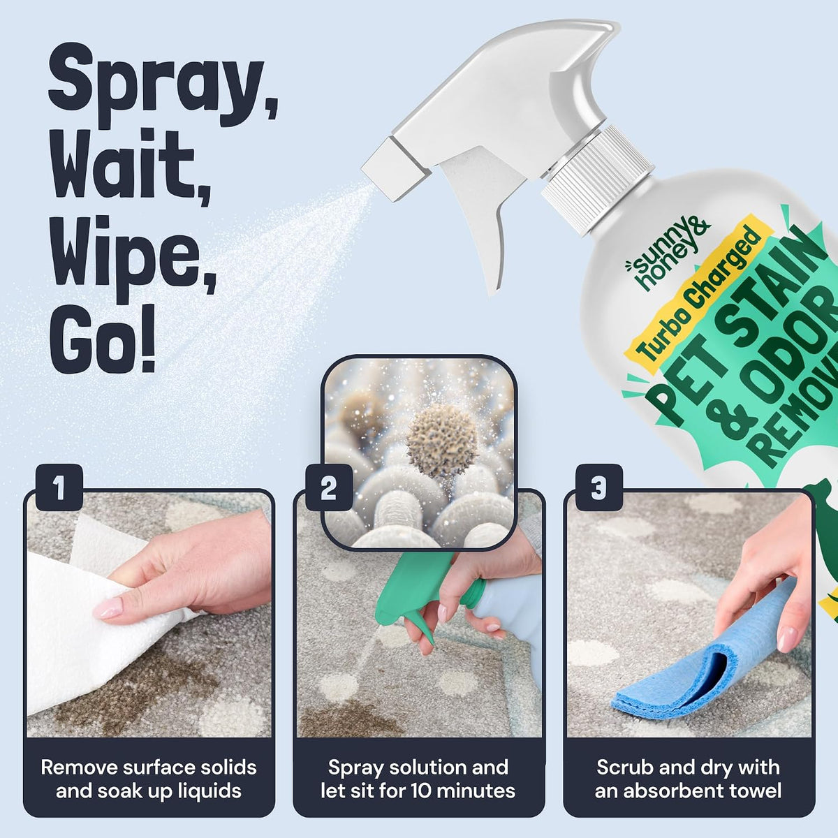 Sunny & Honey Turbo Carpet Cleaner Spray, Enzyme Stain Remover, 32oz Mint
