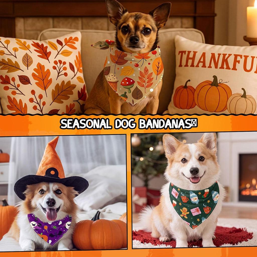 Huhumy 100 Pcs Seasonal Dog Bandanas Bulk Halloween Bandana for Large Dog