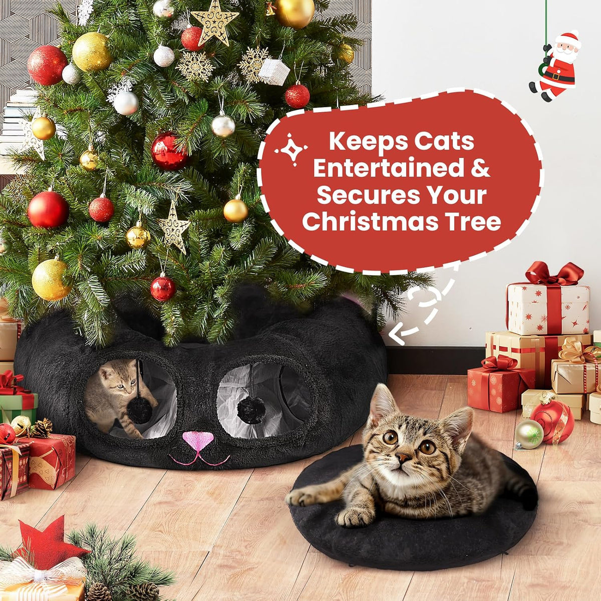 Baseola Fuzzy Cat Tunnel Bed for Indoor Cats, 2-in-1 Interactive Cat Toys