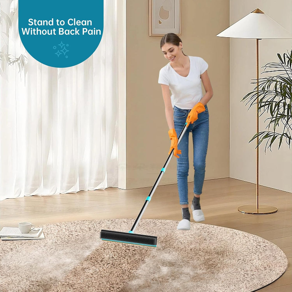 Carpet Rake for Pet Hair Removal, 60" Long Handle Rubber Broom (3 Pack)