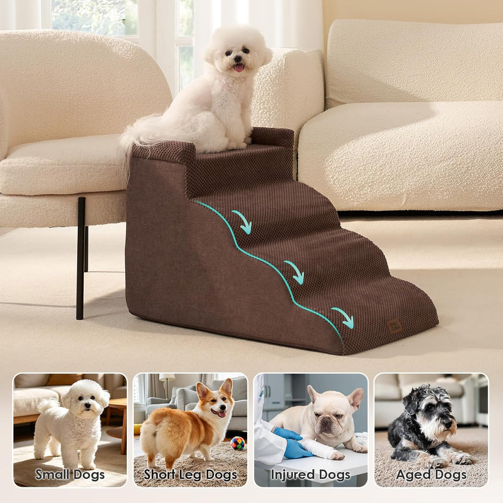 EHEYCIGA 4-Step Curved Dog Stairs for Beds 17.6" H, Brown