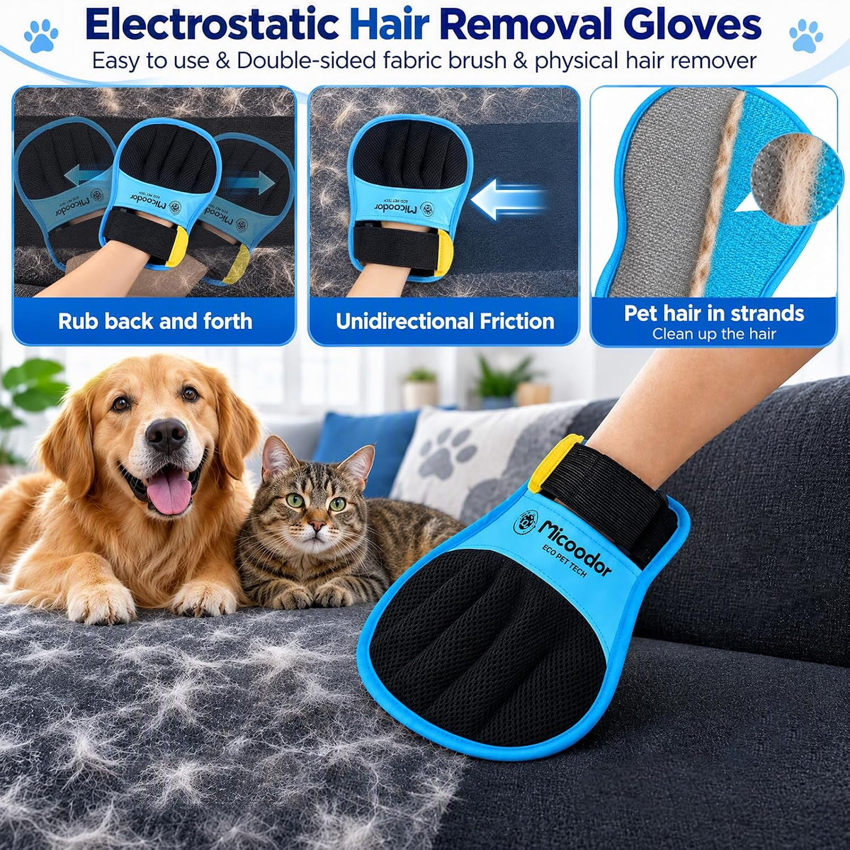 Pet Hair Removal Glove for Cats Dogs 2026 Upgraded Reusable