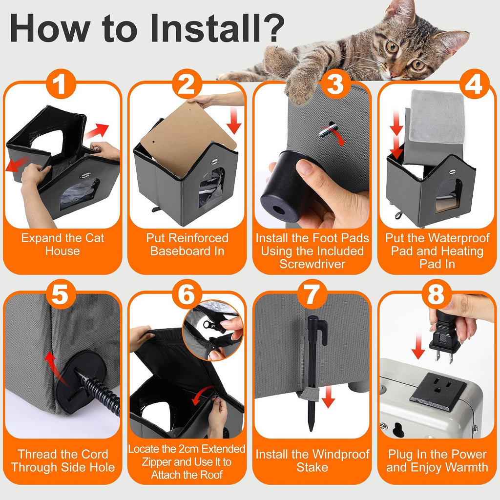 Dreyoo 1 Pack Heated Cat House Weatherproof, Dark Gray