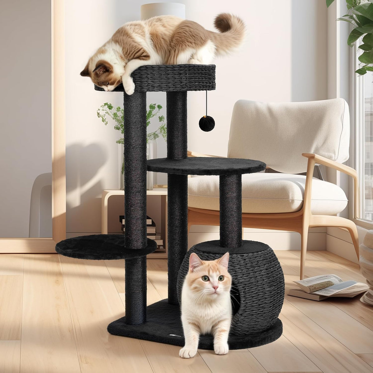 KAMABOKO Modern Gothic Cat Tree, 39" Tall Cat Trees for Indoor Cats Black