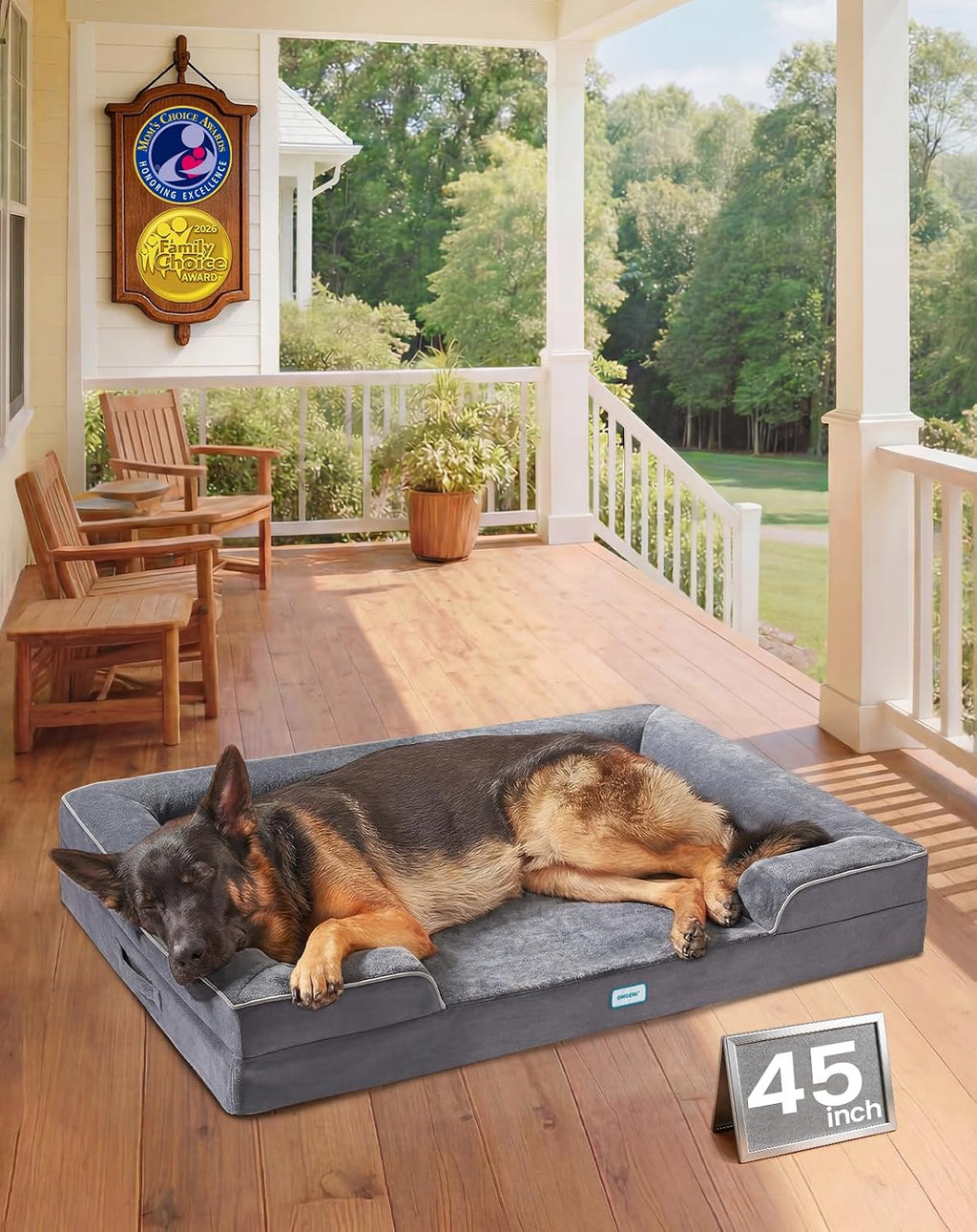 OhGeni Orthopedic Extra Large Dog Bed Couch, Memory Foam, 45×33Inch (Gray)