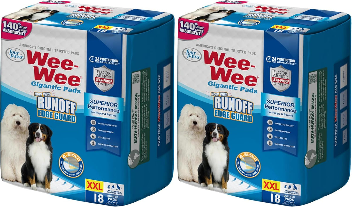 Four Paws Wee-Wee Superior Performance Gigantic Dog Pee Pads, 18 Count (Pack of 2)