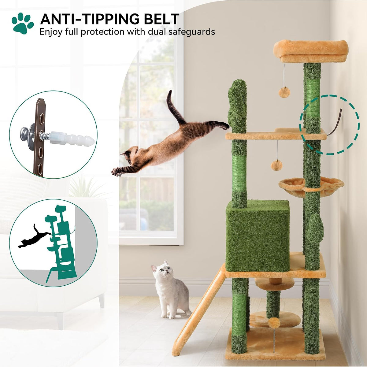 YITAHOME 60in Cactus Cat Tree: Multi-Level Tall Kitty Tower Indoor