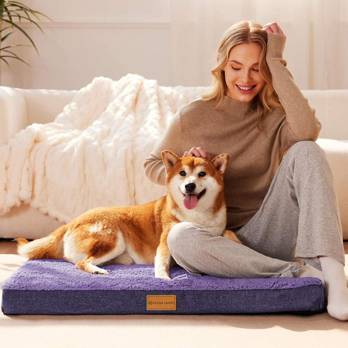 Patas Lague Orthopedic Large Dog Bed Washable Pet Sofa Mat 42''X28''Purple