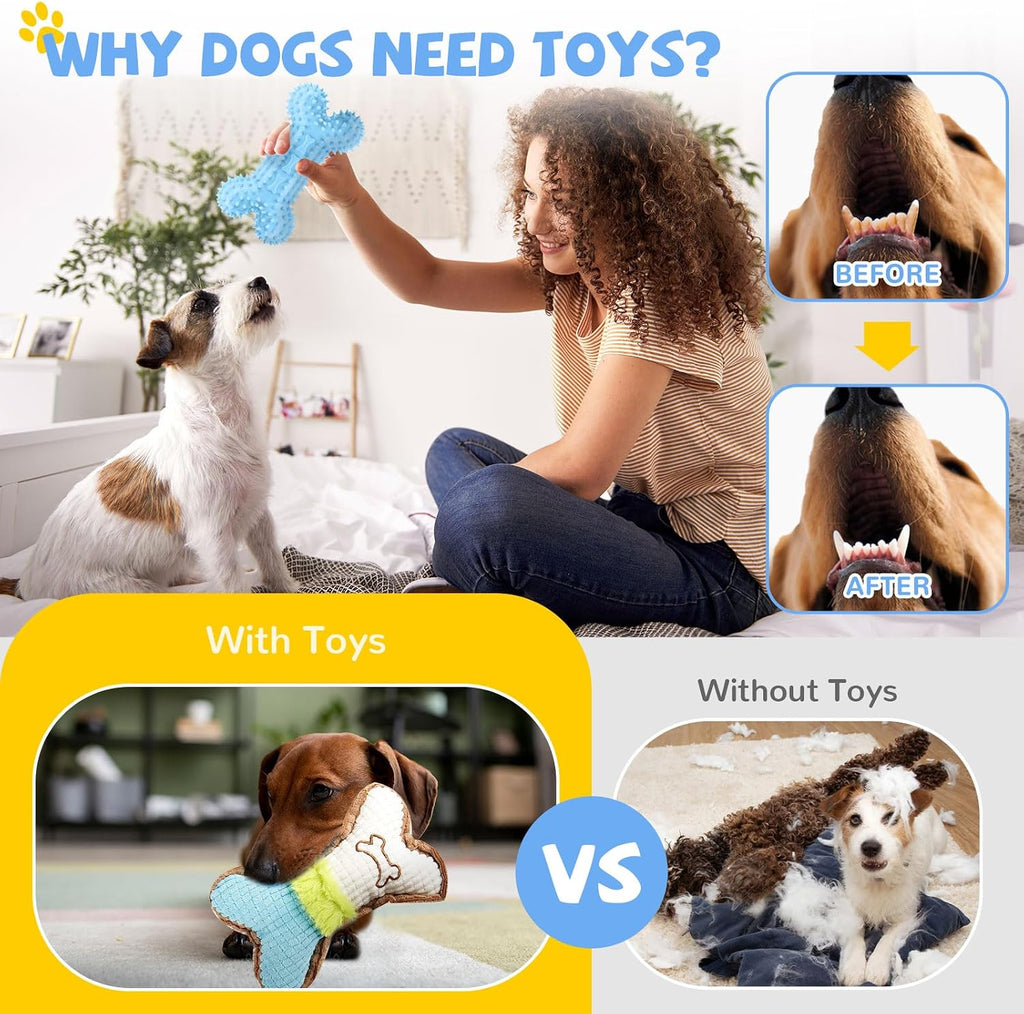 BAEJMJK 6 Pack Puppy Teething Toys Blue Small Breed Dog Chew Toys with Rope Cute Plush Squeaky Dog Toys Soft Rubber Puppy Toys Set for Cleaning Teeth Interactive Pet Doggy Bone Toys