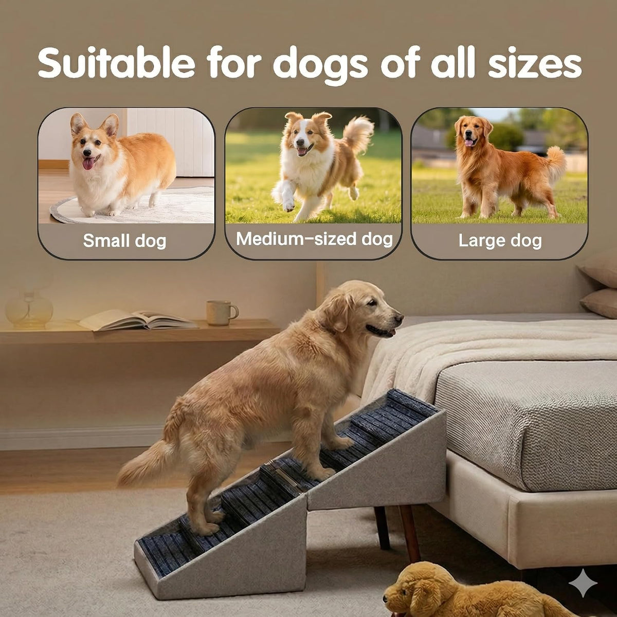 Wood Foldable Ottoman Dog Stairs, for High Beds & Large Dogs