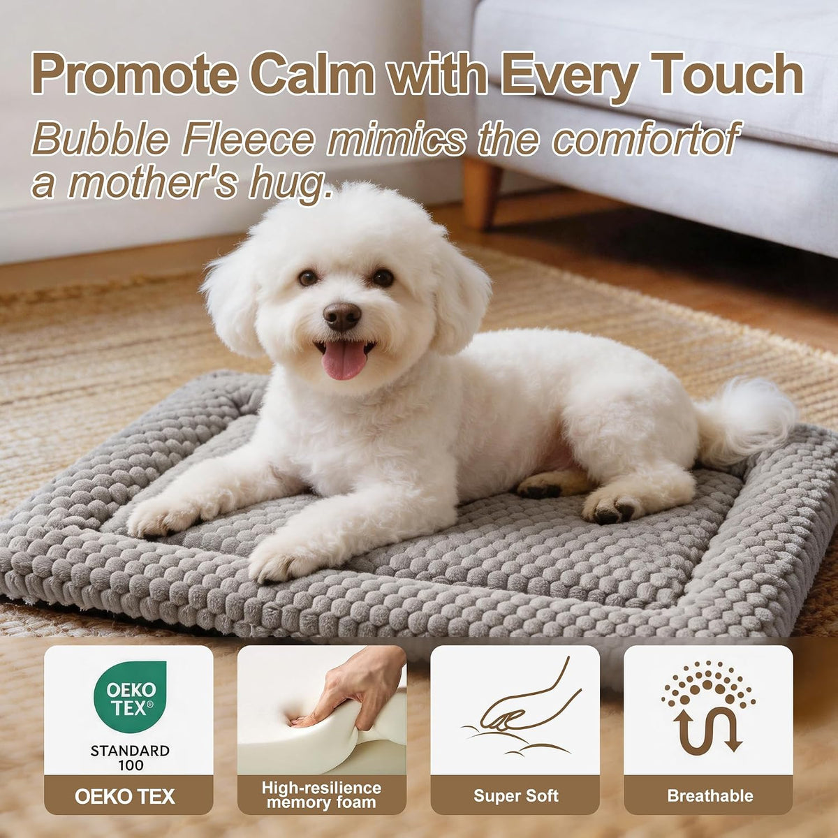 Dog Bed Mat, Soft Dog Beds - Portable Crate Pad for Dogs & Cats