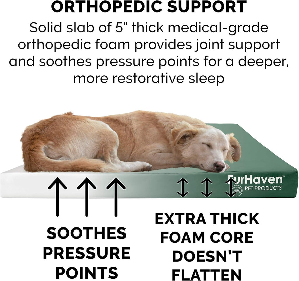 Furhaven Water-Resistant Orthopedic Dog Bed for Large Dogs w/ Removable Washable Cover, For Dogs Up to 125 lbs - Indoor/Outdoor Logo Print Oxford Polycanvas Mattress - Forest, Jumbo Plus/XXL