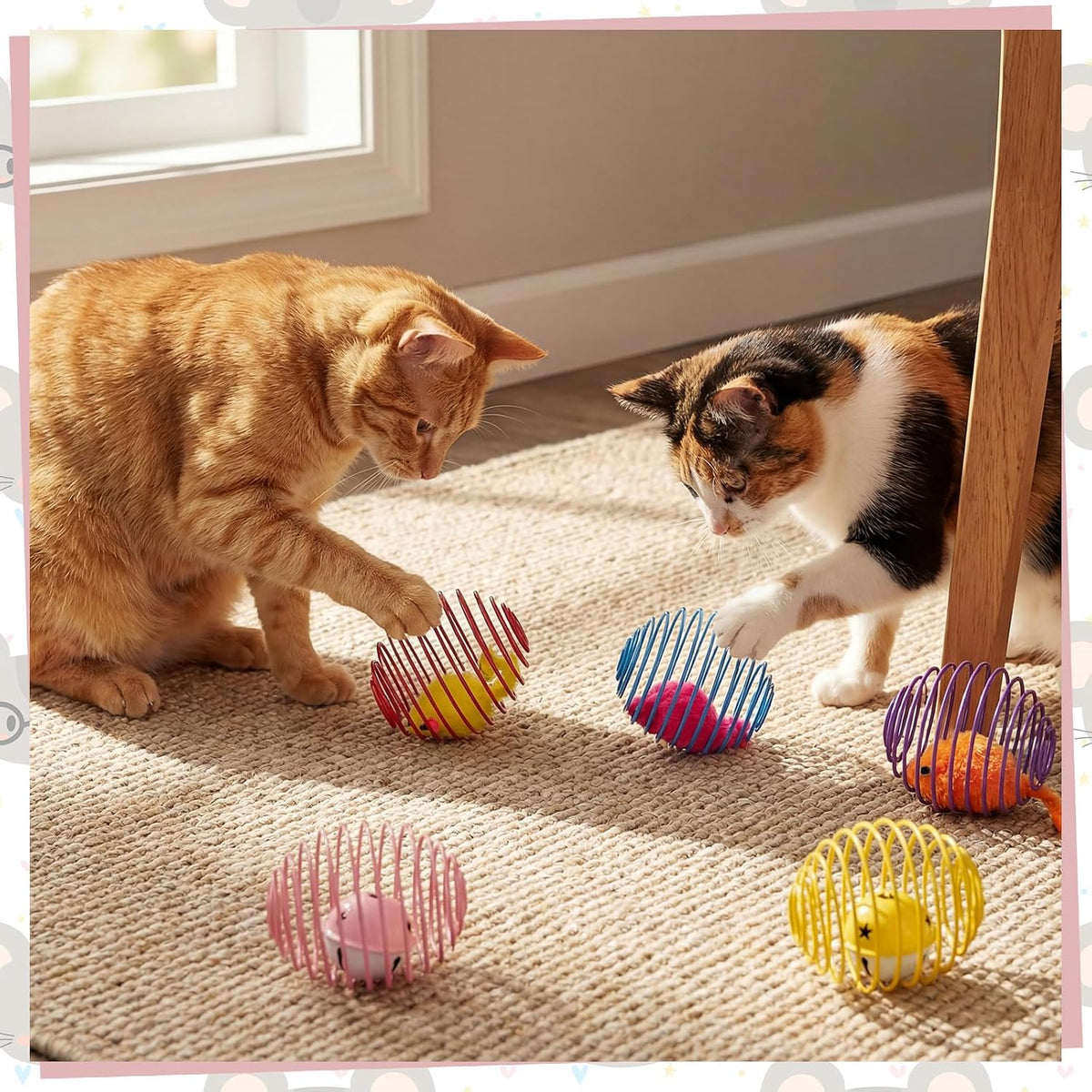 Jecery 5 Pcs Cat Toys Spring,Mouse and Bell,Multicolor
