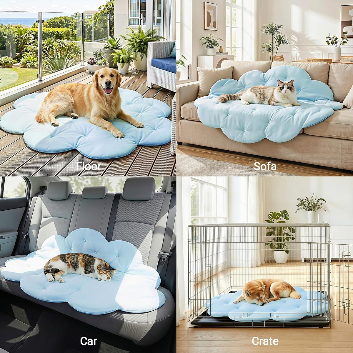 Q-Max>0.5 Dog Cooling Mat (Cool&Warm), 47''×35'', L, Cloud Sky Blue