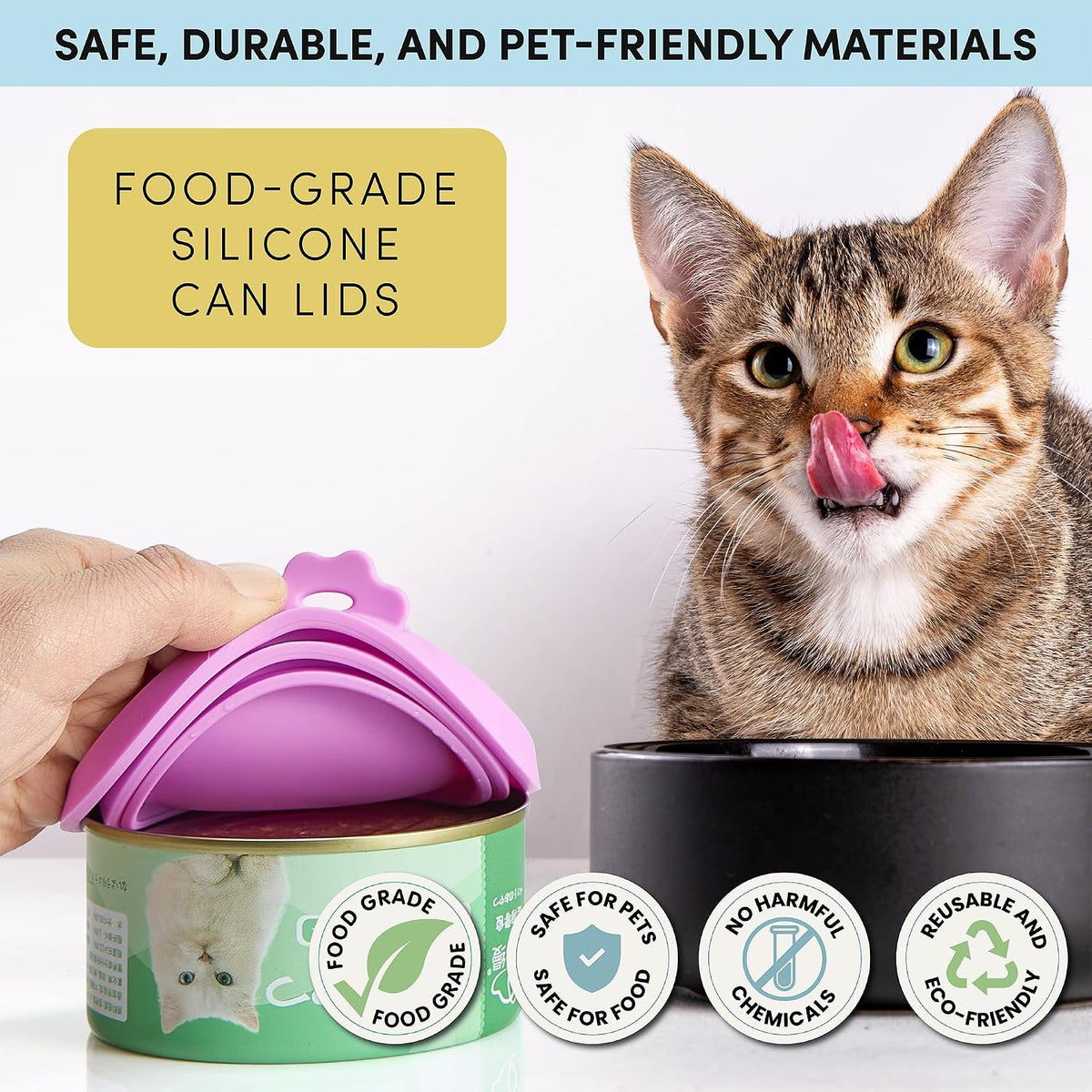 4 Pack Universal Pet Food Can Covers Lids - One fit 3 Standard Size Cans for Cats and Dogs Food Cans - Easy to Clean - Safe Silicone - Blush Breeze