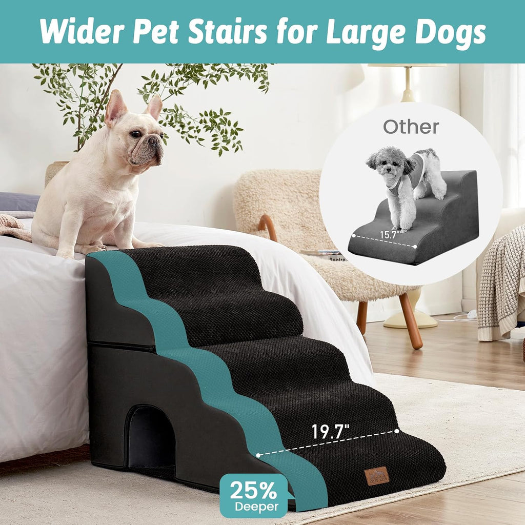 COZY KISS Extra Wide Small Dog Stairs with Tunnel, Pet Step for Bed, Black