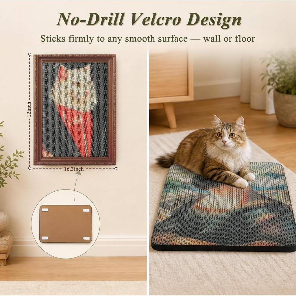 PEQULTI Cardboard Cat Scratcher, Wall Mounted Art Cat Scratch Pad, 3 Pack