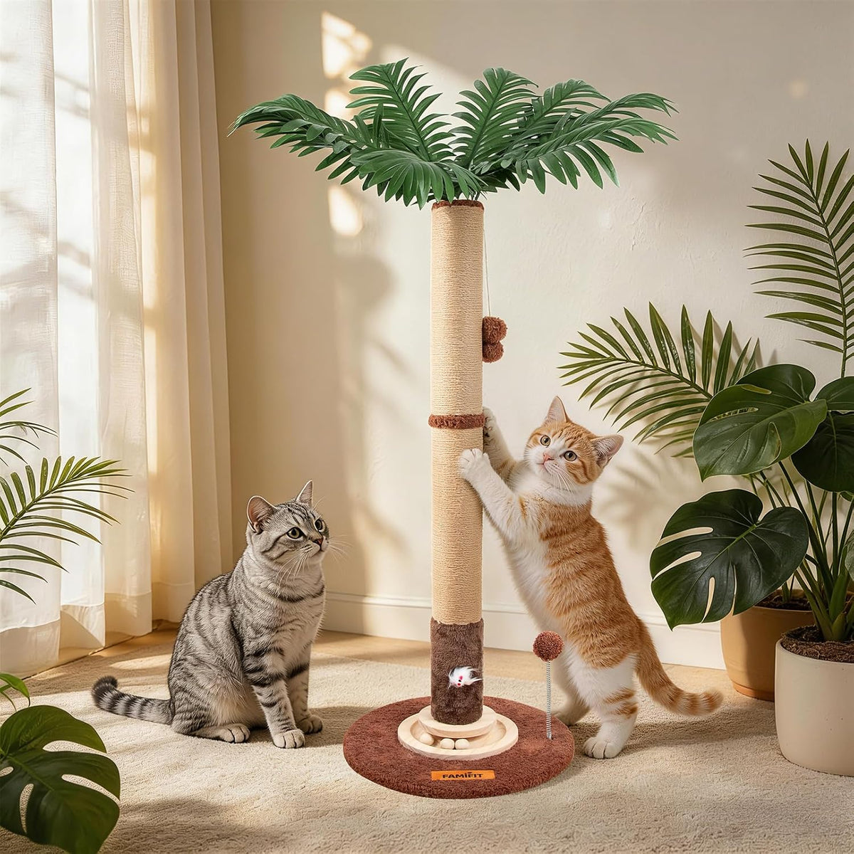【Material Upgrade】 Famifit 53.6" Palm Tree Cat Scratching Post, Tall Tree