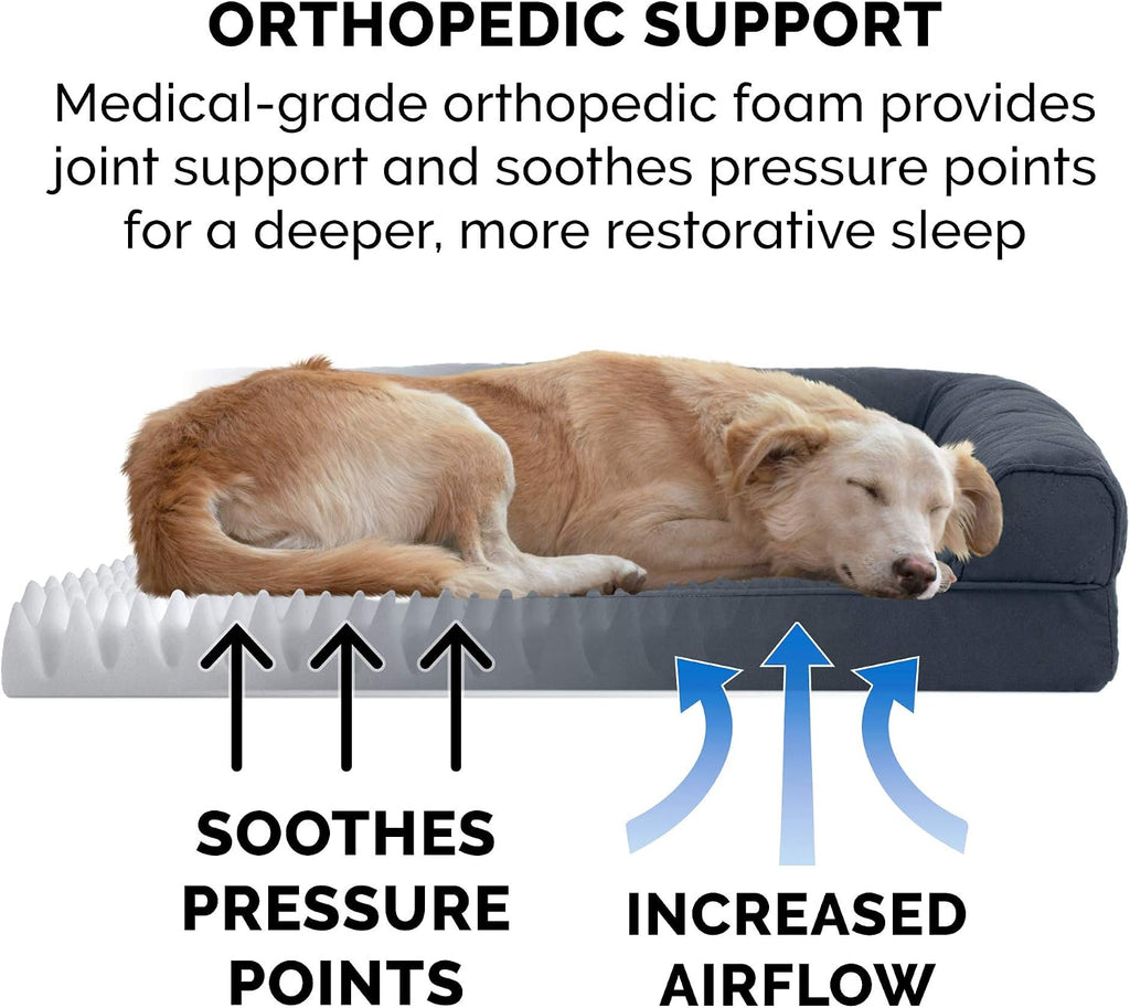 FurHaven Classic Sofa Orthopedic Dog Bed for Large Dogs, with Orthopedic Egg Crate with a Solid Orthopedic Foam Base for Joint Support, Removable Washable Cover, Large, Quilted Sofa, Iron Gray