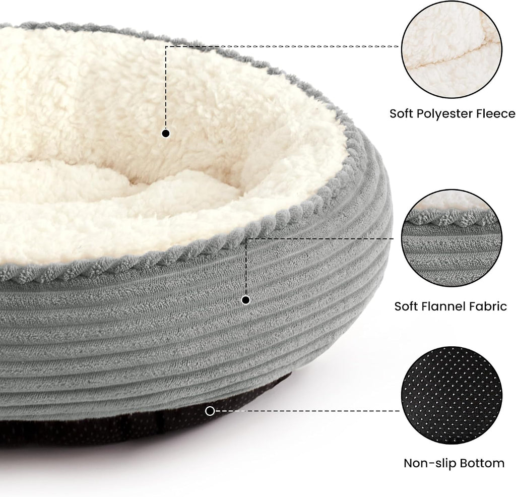 Love's cabin Round Donut Cat and Dog Cushion Bed, 24in Pet Bed for Small or Medium Dogs, Anti-Slip & Water-Resistant Bottom, Soft Durable Fabric Pet Beds, Washable Calming Cat Bed Light Grey