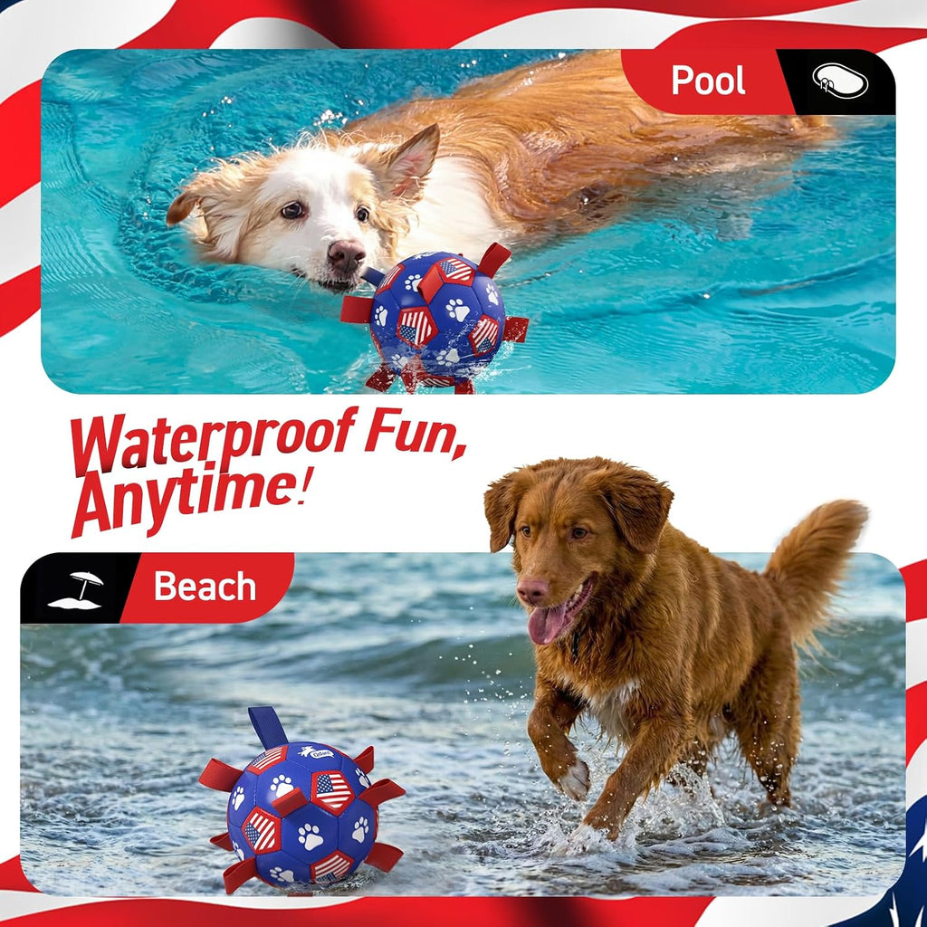 QDAN Dog Toys, Dog Soccer Ball with Straps, Herding Ball for Small Dogs | 6 Inch Dog Toy Ball for 20-40 lbs Dogs, Outside Dog Toys for Beach Pool Water Fun to Keep Them Busy, Puppy Birthday Present