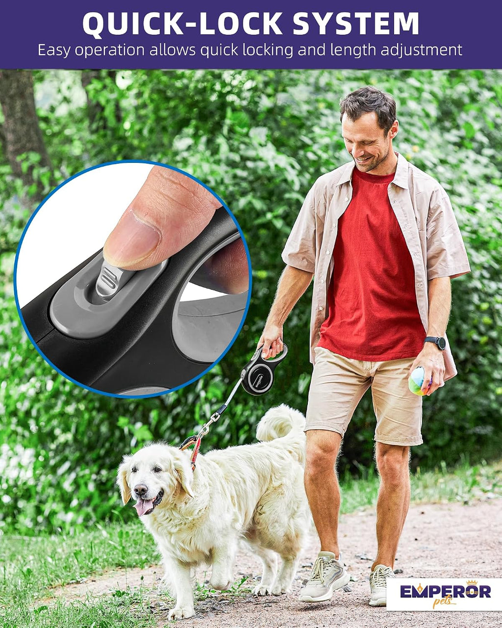 EMPEROR PETS 16.2 ft Retractable Dog Leash, for Dogs 10-110 lbs, Gray