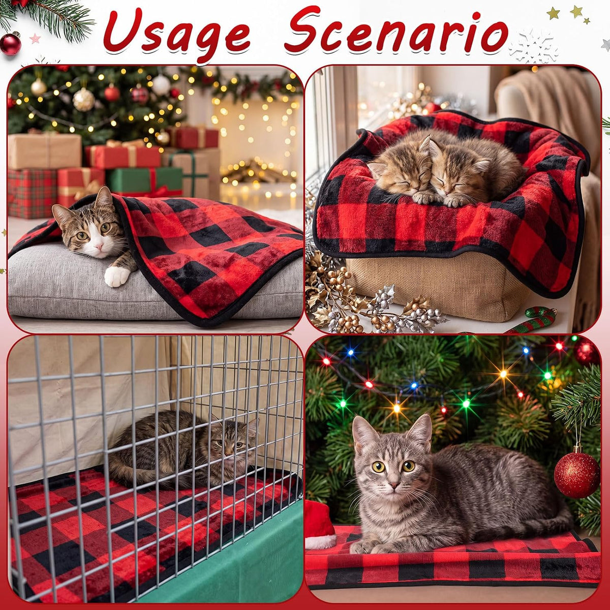 Tatuo 4 Pcs Fleece Dog Blankets for Puppy Cat, Red, 24 x 16 in, Plaid