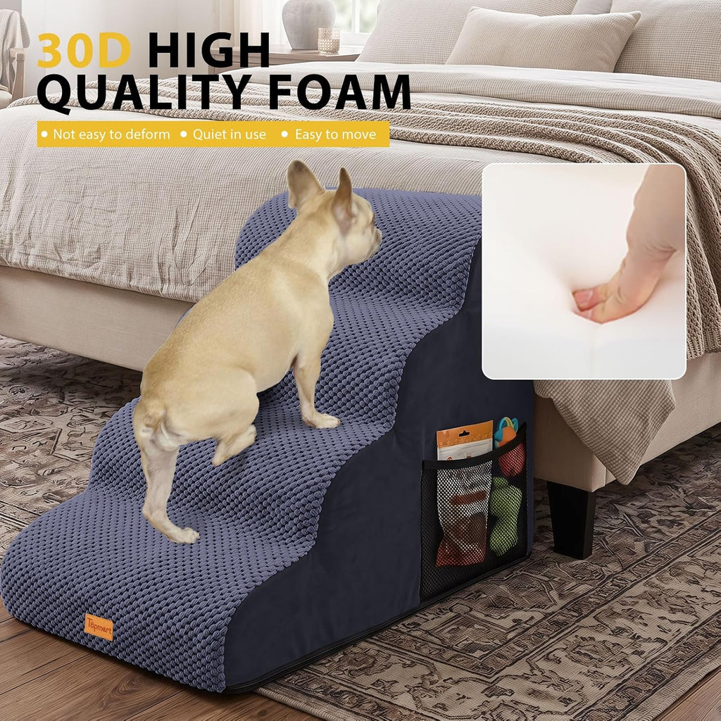 4-Step Dog Stairs for Small Dogs, Non-Slip Foam Pet Steps for High Beds