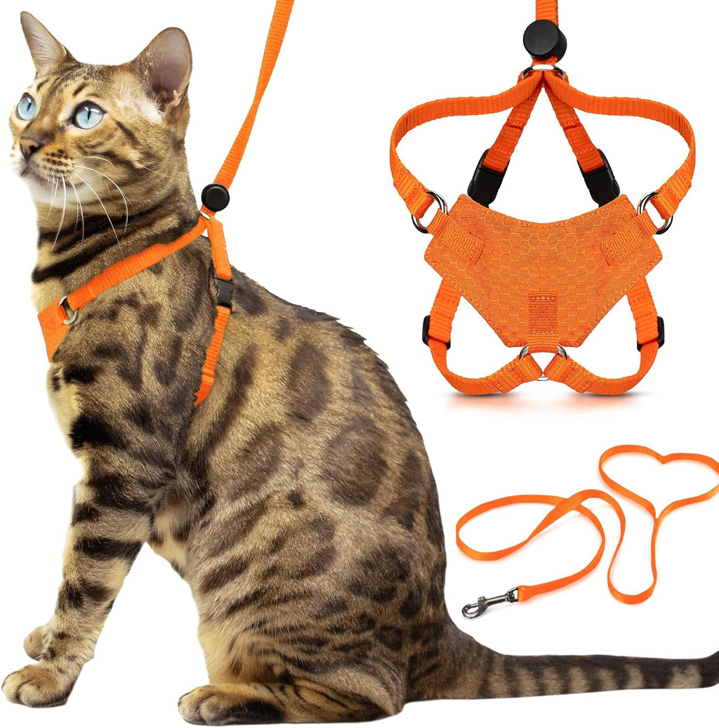 OutdoorBengal Houdini™ Escape Proof Cat Harness and Leash (Orange, M/L)