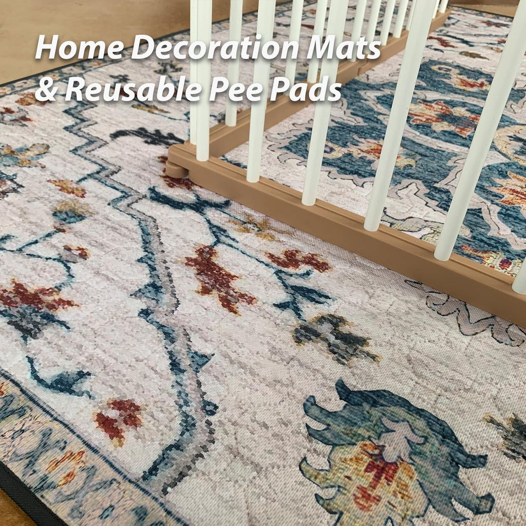 nunubaby Washable Pee Pads for Dogs, Stylish, Non-Slip and Leak-Proof Pee Pads. Reusable Potty Pads for Dogs for Crates and Floors.(Beige/Floral, 36" x72")
