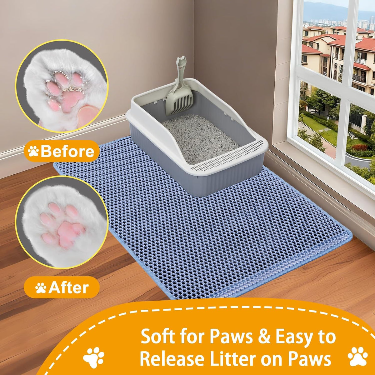 Cat Litter Mats-Extra Large 47''x36'' Litter Catcher Mat for Cat-XXL Litter box Matt for Floor-2 Layer Catcher Rug for Pet kitty Litterbox-Waterproof Urine Proof,Non-Slip,Blue