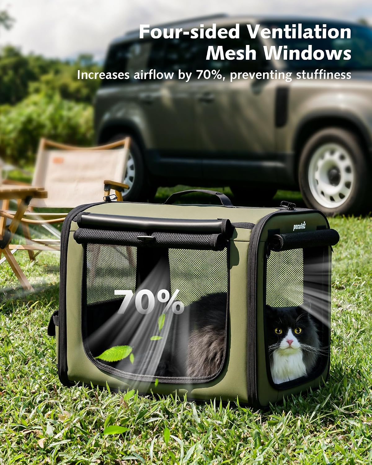 Dog Car Carrier Light Weight 19.7×16.9×14.8in, Foldable Dog Carrier, Green