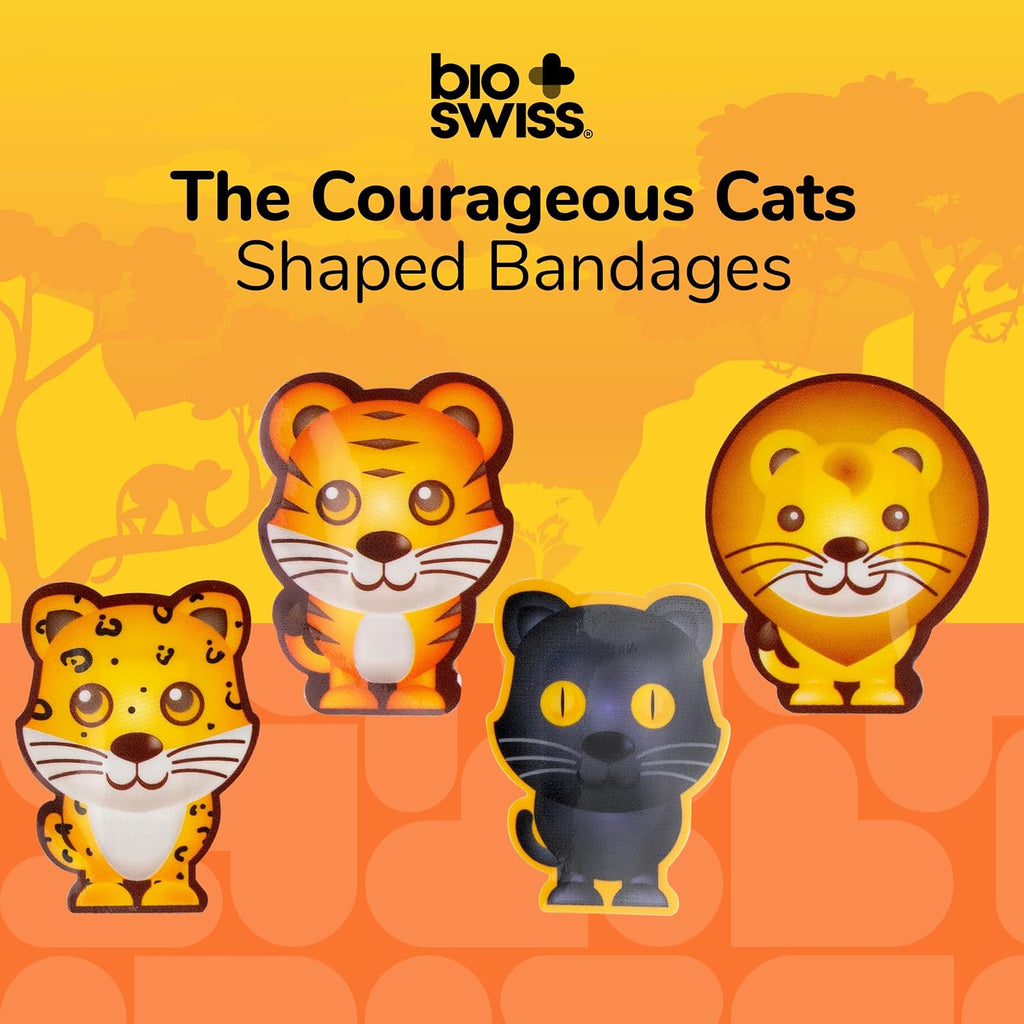 BioSwiss Bandages, Courageous Cats Shaped Self Adhesive Bandage Set, Latex Free, Sterile Wound Care, 24 Count