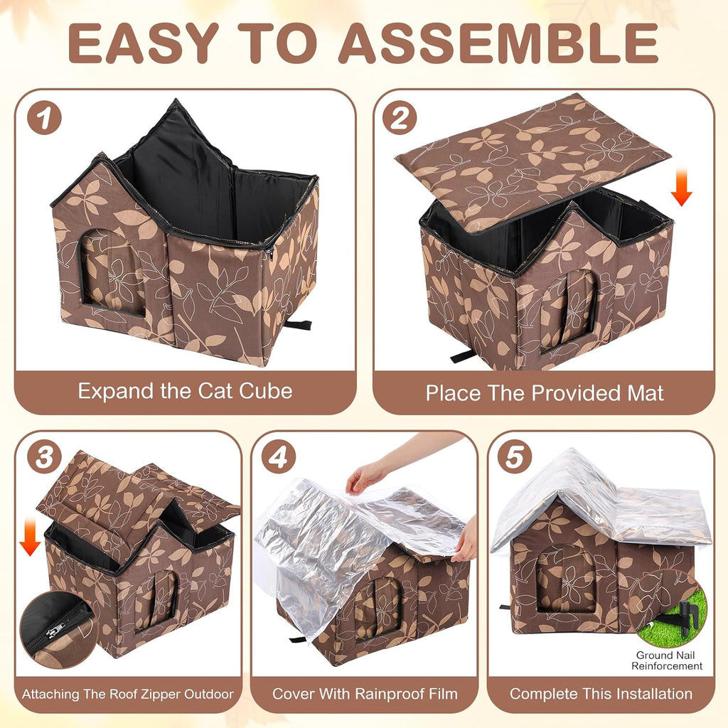 Dansydaisy 3 Pcs Outdoor Cat House Waterproof Cat Shelter for Winter, Leaf
