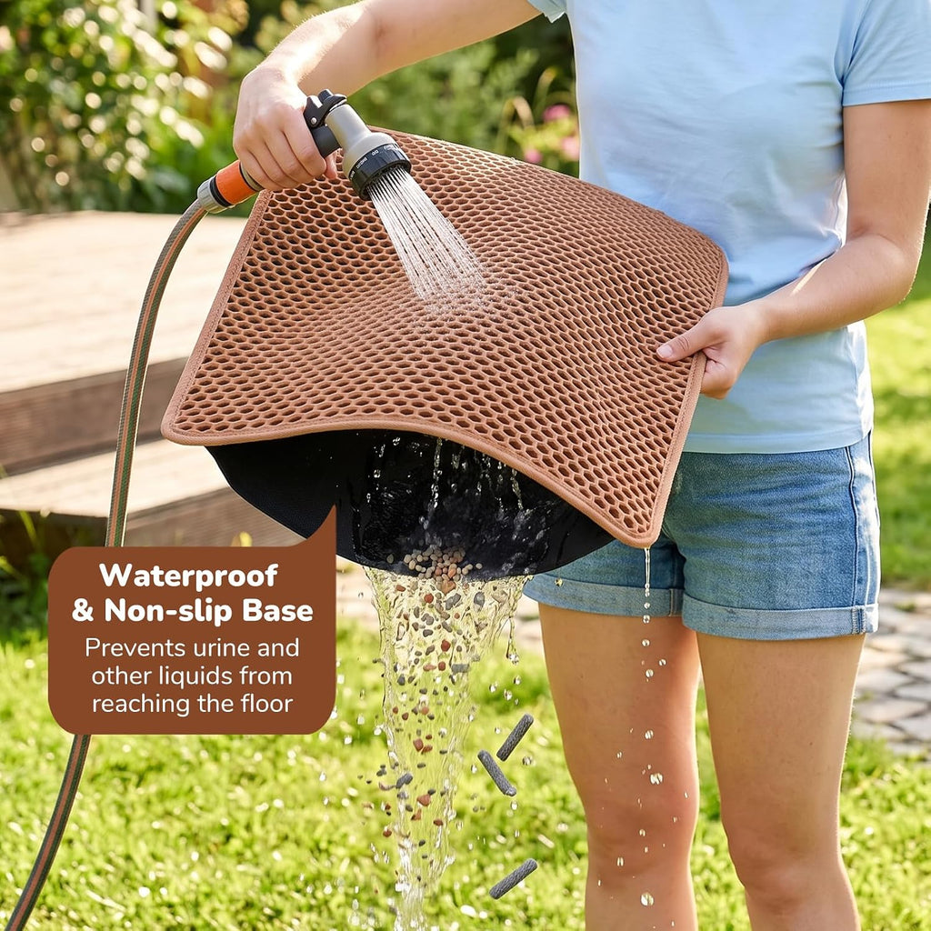 Cat Litter Mat 30"x24", Double Layer Waterproof Litterbox Mat, Brown
