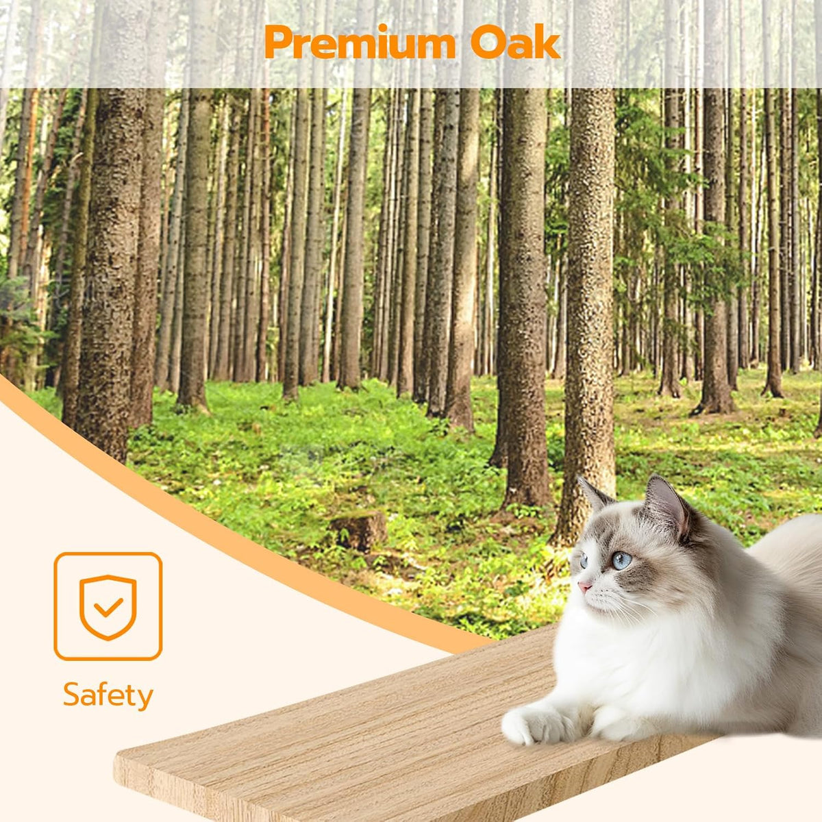 HOOBRO Wood Cat Wall Shelves, Set of 5 Modern Cat Wall Furniture with Corridor, Plush Hammock, Steps, Scratcher and Climbing Shelves for Playing, Sturdy, Durable and Safe, Natural NL45CS03