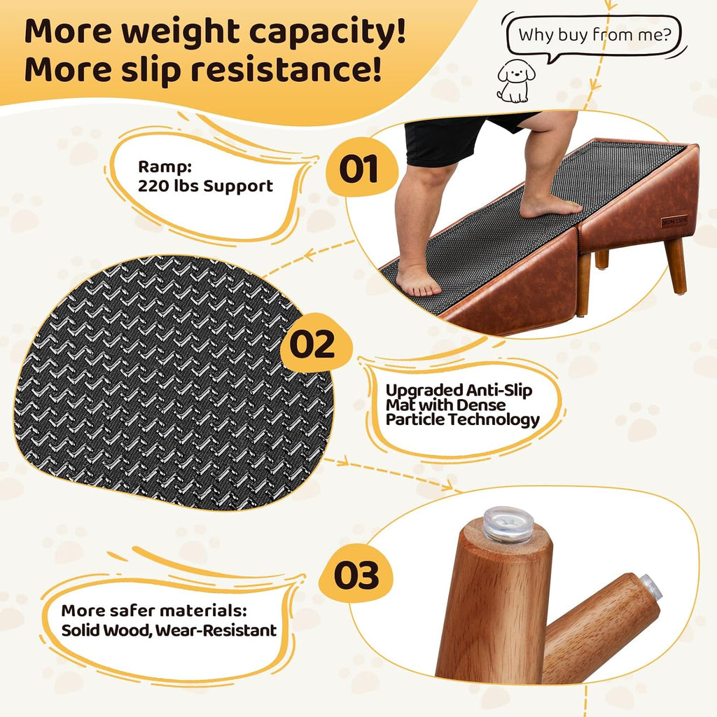 Dog Ramp for Couch, 16"H 2-in-1 Non-Slip Dog Stairs for Small Dogs