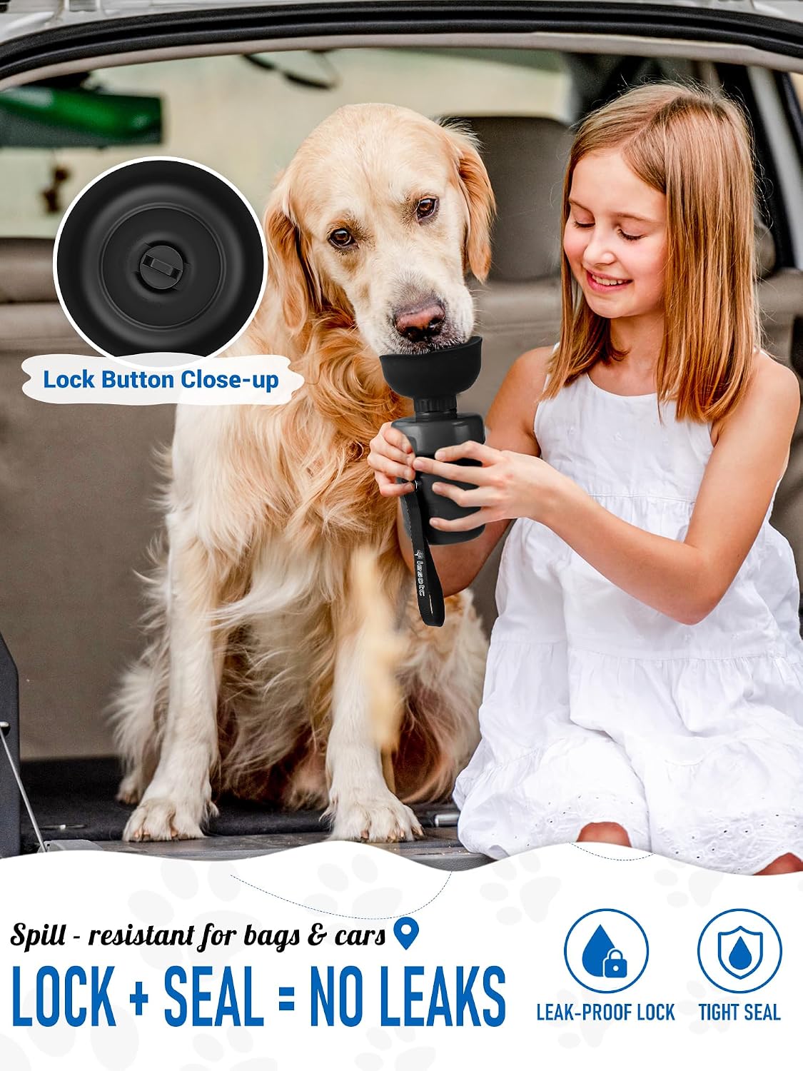 lesotc Dog Water Bottle, Portable Water Dispenser with Travel Water Bowl, Leak Proof Pet Travel Squeeze Bottle, Puppy Essentials Dog Stuff Accessories for Outdoor Walking, Hiking, Camping 