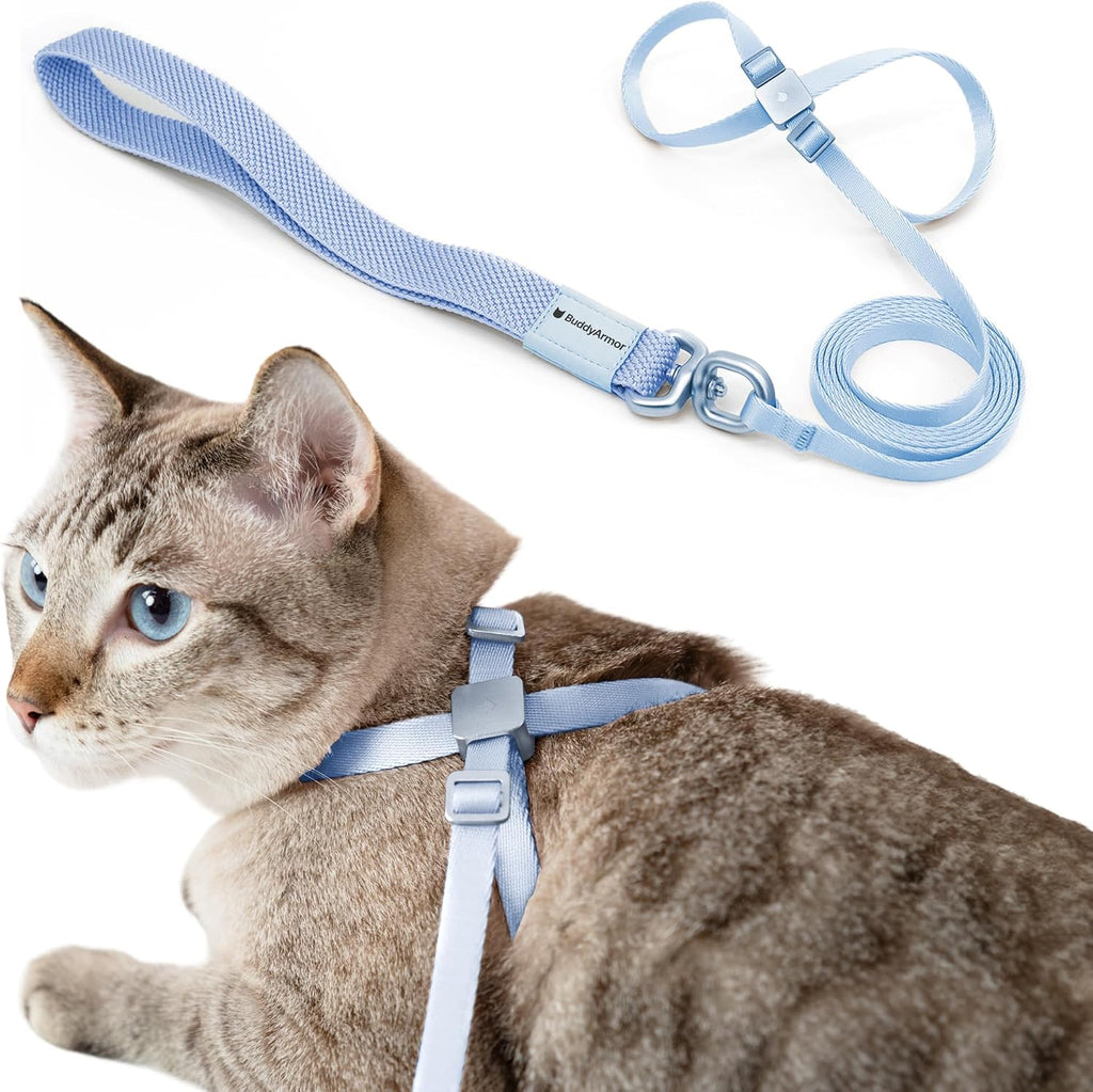 Cat Harness and Leash 2-in-1, Escape Proof Anti-Choking Harness Adjustable Lightweight Leash One-Piece Non-Detachable for Kitten Cats Outoor Walking Training, US IDA Bronze Award (Sky Blue)