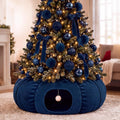 Christmas Tree Cat Tunnel 36 in Donut Bed, Navy Blue, Velvet, Fluffy