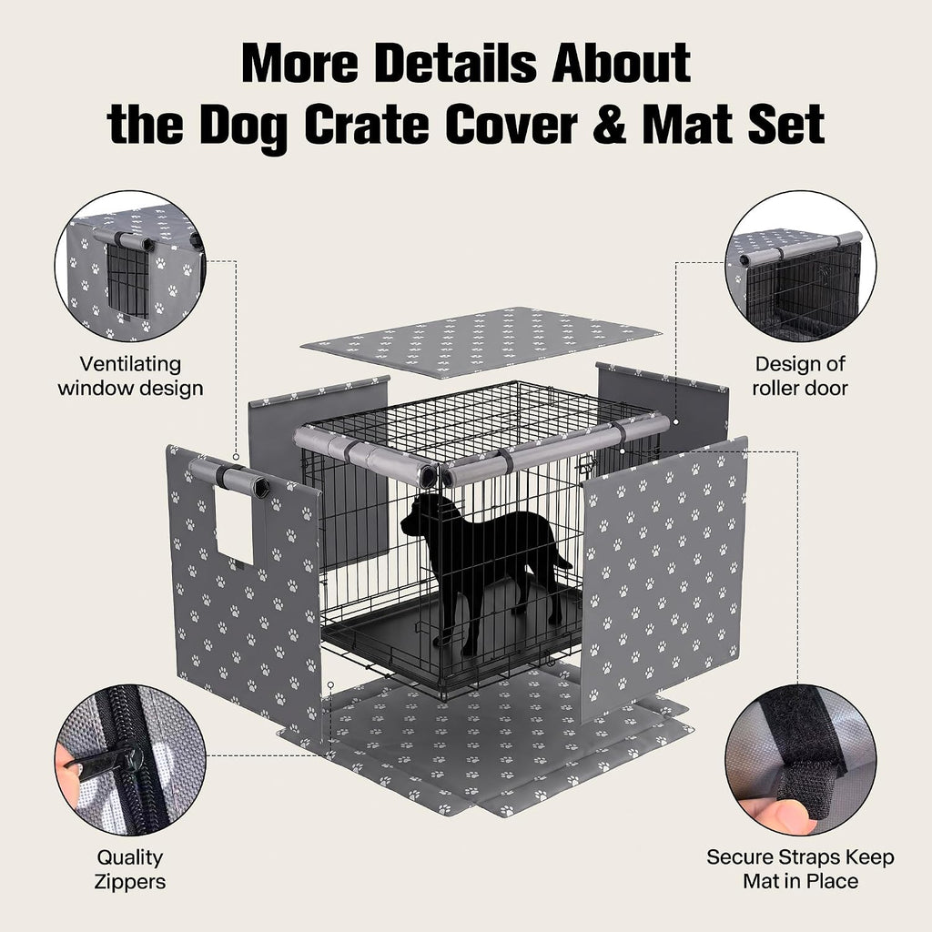 PetPrime 24 Inch Dog Crate Cover with Reversible Mat Set, Waterproof Pet Kennel Cover, Private & Cozy Retreat to Reduce Anxiety, Fits 24" L x 18" W x 19" H Crates (Crate Not Included)