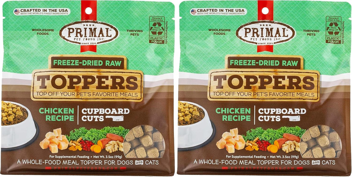 Primal Dog Food Toppers & Cat Food Toppers, Cupboard Cuts, Grain Free Meal Mixers with Probiotics, Raw Freeze Dried Dog Treats & Cat Treats, Great for Training (Chicken, 3.5 oz) (Pack of 2)