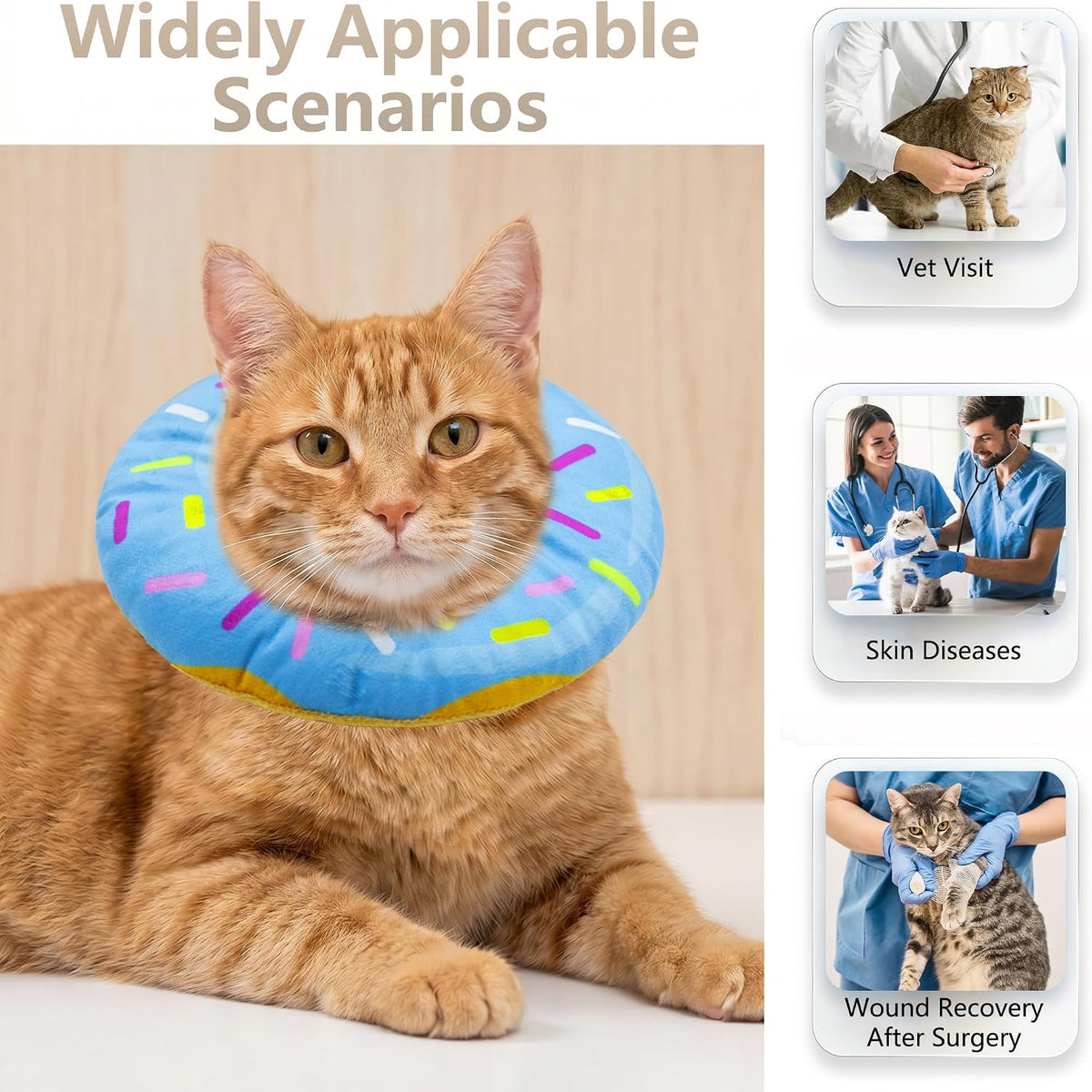 Cat Cone Collar Soft, Adjustable Cat Recovery Cone (Blue, M)