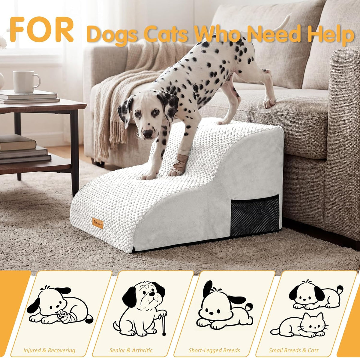 Topmart High Density Extended Foam Dog Ramp&Steps 2 Tiers,11.8" High