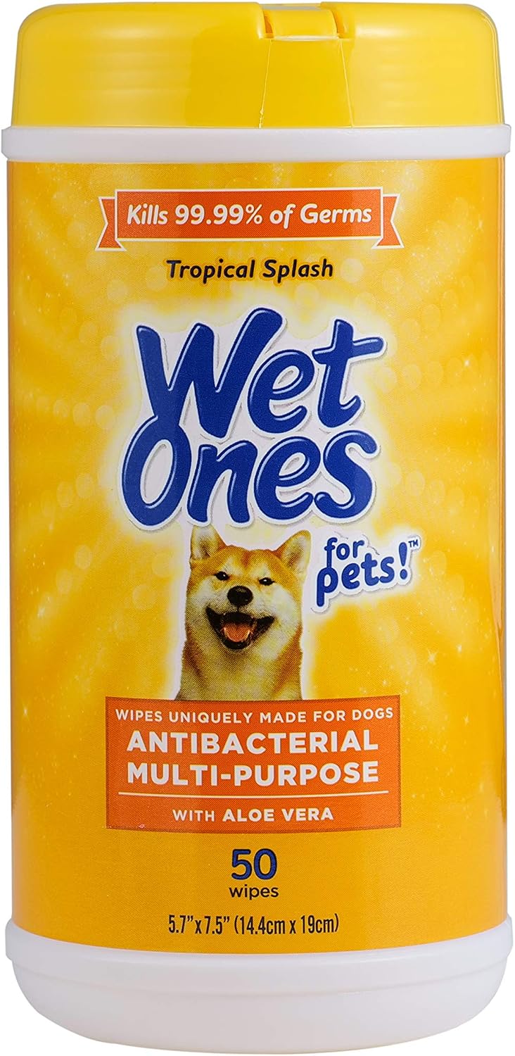 Wet Ones for Pets Antibacterial Dog Wipes, Tropical Splash, 50 Count, 12-Pk