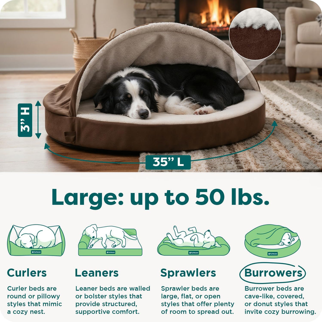 Furhaven 35" Round Orthopedic Dog Bed for Large/Medium Dogs w/ Removable Washable Cover, For Dogs Up to 50 lbs - Sherpa & Suede Snuggery - Espresso, 35-inch