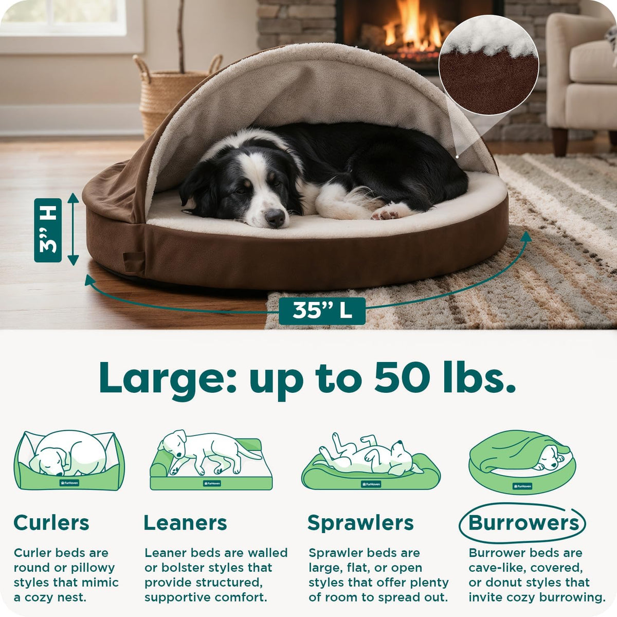 Furhaven 35" Round Orthopedic Dog Bed for Large/Medium Dogs w/ Removable Washable Cover, For Dogs Up to 50 lbs - Sherpa & Suede Snuggery - Espresso, 35-inch